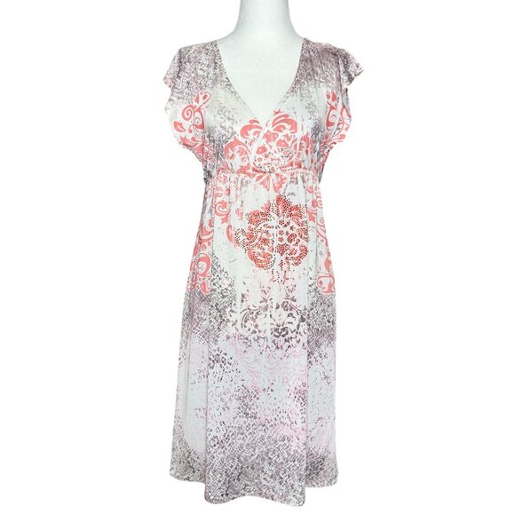 NEW Midi Cover-Up Beach Dress Womens Multicolor L Boho Pink/Brown Stretch - Picture 2 of 11